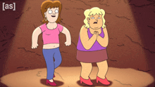 a cartoon of two women standing next to each other with the letters [ as ] on the bottom