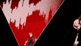 a cartoon character is standing in front of a red and white striped background .