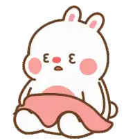a white teddy bear is holding a pink pillow .