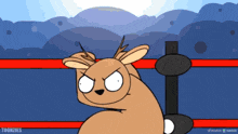 a cartoon of a deer in a boxing ring with the words toonzies on the bottom right