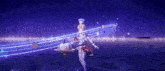 a girl in a white dress is standing in front of a planet in a video game
