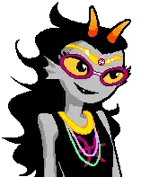 a pixel art drawing of a troll wearing sunglasses and a necklace