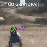 a pixel art drawing of a person in a wheelchair with the words go grandpa