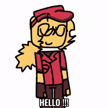 a cartoon character says hello while holding a baseball bat