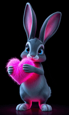 a cartoon rabbit is holding a pink heart in its hands