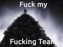 a silhouette of a person on top of a pile of garbage with the words " fuck my fucking team "