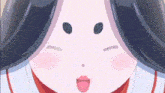 a close up of a cartoon character 's face with a big smile on her face .