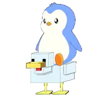 a pixel art penguin is riding a chicken