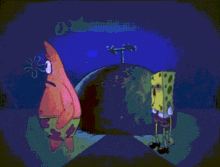 spongebob and patrick are standing next to each other