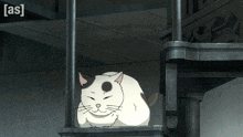 a cartoon cat is sitting on a staircase with the words [ as ] on the bottom right