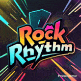 a colorful logo for rock rhythm is displayed on a dark background
