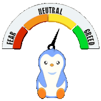 a cartoon penguin is sitting under a gauge that says neutral