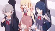 a group of anime girls standing next to each other with the words 4abatteries in the upper right corner