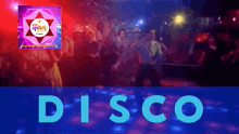 a disco poster with a group of people dancing