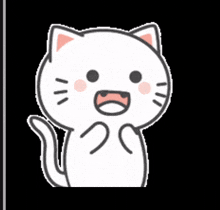 a cartoon of a white cat with its mouth open and sunglasses on .