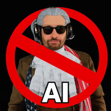 a man wearing a wig and sunglasses is in a red circle with the word ai in white