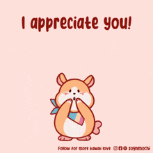 a picture of a hamster surrounded by pink hearts with the words i appreciate you