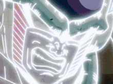 a close up of a cartoon character 's face with a glowing light coming out of it .