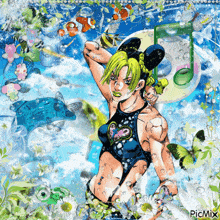 a picture of a girl in a bathing suit has the word picmix on it