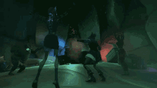 a group of people are dancing in a video game