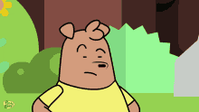 a cartoon drawing of a bear with a yellow shirt that says ' tiny bear ' on the bottom