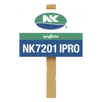 a sign for syngenta nk7201 ipro is attached to a wooden post