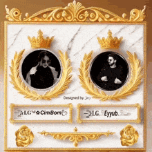 a picture of a woman and a man in gold frames designed by lg