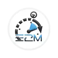 a white circle with a speedometer and the words ezm