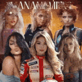a group of women are standing next to each other and one of them is wearing a brassol racing suit