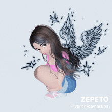 a drawing of a girl with wings and the name zepeto at the bottom