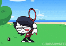 a cartoon character is holding a butterfly net and the watermark chrisshwaffer