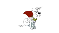 a cartoon dog is wearing a cape and a gold collar .