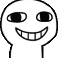 a black and white drawing of a cartoon face with a big smile .
