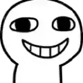 a black and white drawing of a cartoon face with a big smile .