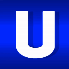 a blue background with a white letter u with a smiling face on it