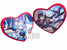 a heart shaped mirror with a picture of a girl and the word kiss below it