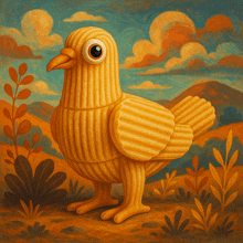 a painting of a bird made out of pasta