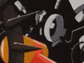 a cartoon of a robot flying through space with a red object in the foreground