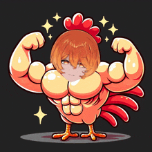 a cartoon of a girl in a chicken costume with muscles