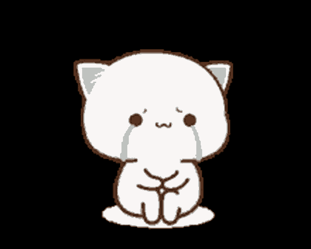 a cute cartoon cat is crying with tears running down its face .