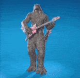 a monster is playing a guitar with a blue background