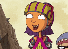 a cartoon of a girl wearing a helmet