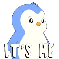 a blue and white penguin with the words it 's me behind it