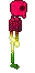 a pixel art of a skeleton with a pink skull and green feet .