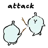 a cartoon drawing of a person holding a stick with the word attack below them