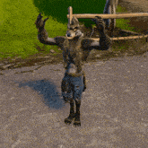 a werewolf in a video game is standing on one leg