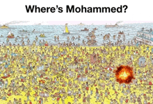 a cartoon of a beach with the words where 's mohammed at the top
