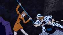 a cartoon of a man and a woman fighting with a man wearing a bandana that says " man "