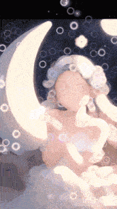 a painting of a woman sleeping on a crescent moon