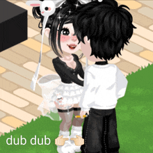 a couple of cartoon characters standing next to each other with the words dub dub behind them